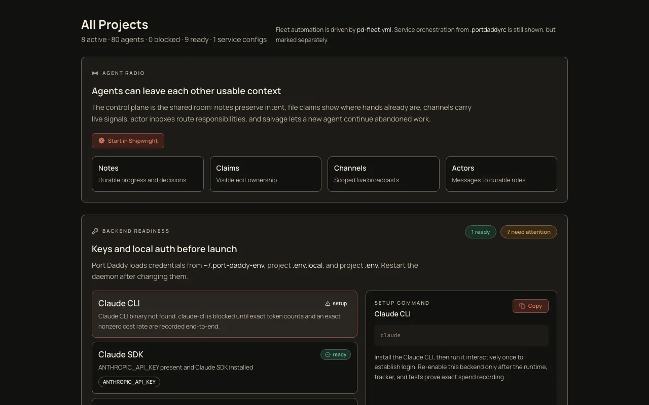 Resources view with daemon, memory, and fleet pressure indicators
