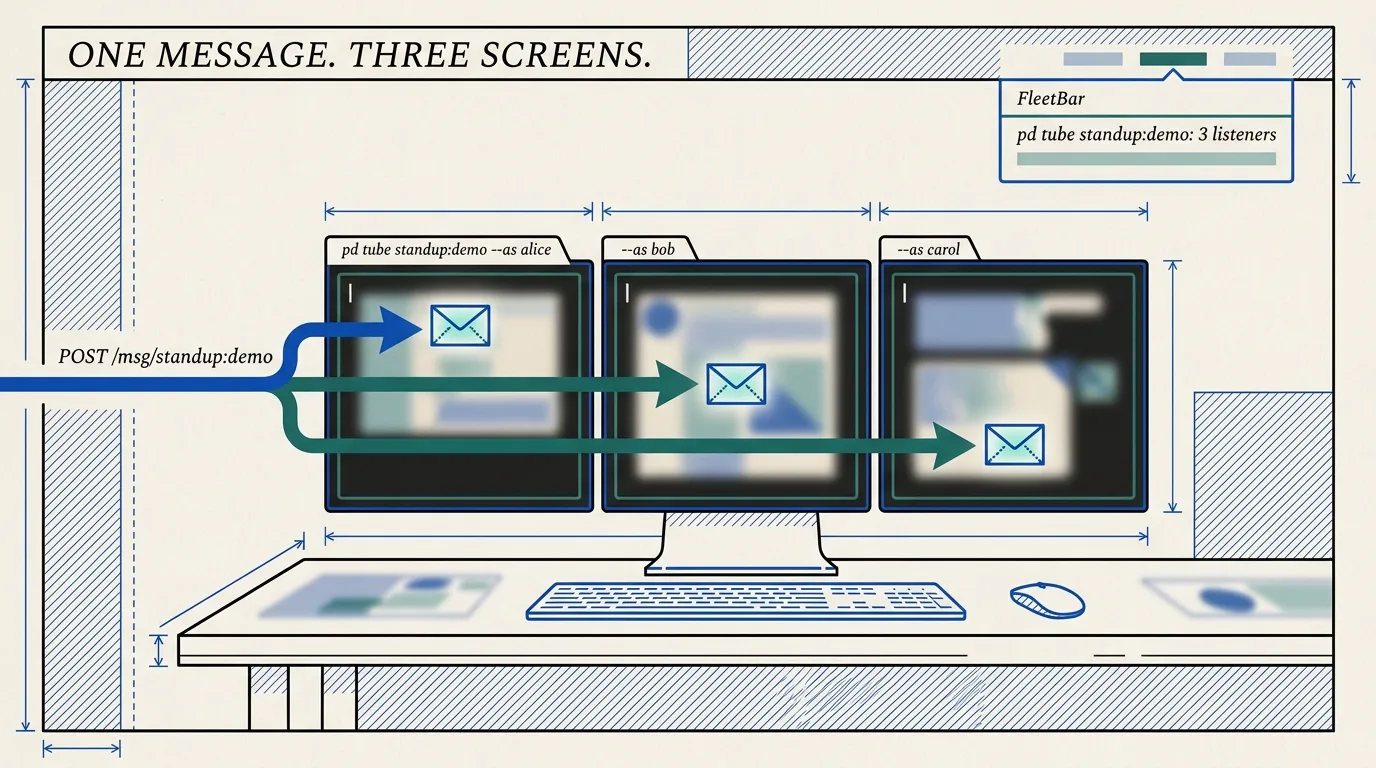One local request fanning out across multiple agent screens.